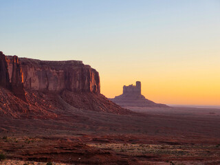 Beautiful sunrise at the Sentinel Mesa in Monument Valley