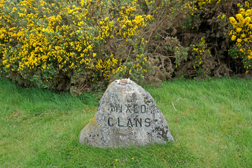 A “Mixed Clans” grave marker on the battlefield at Culloden Moor placed after the battle that...
