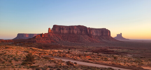 Beautiful sunrise at the Sentinel Mesa in Monument Valley
