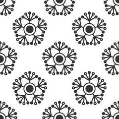 Floral Seamless pattern texture with black dandelion flowers. White background. vector illustration with twigs. ornament for printing on fabric, paper or wrapping