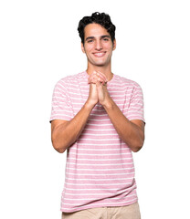 Young man making a gesture of team work with his hands