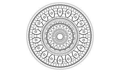 Easy Mandala Flower, Black Geometric patten, coloring page on white background