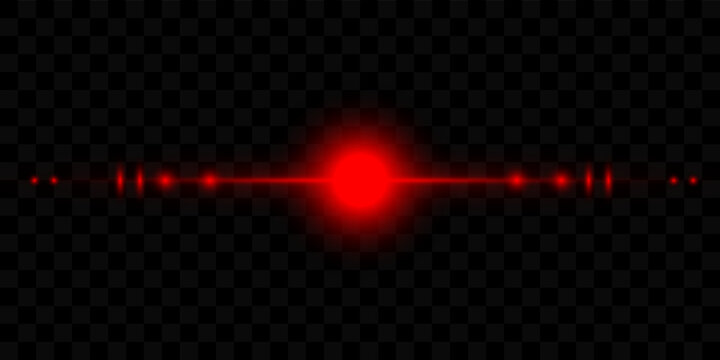 Red laser beam with neon illumination. Isolated on transparent background. Vector illustration, eps 10.