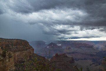 View from the South Rim and storm clouds over the Grand Canyon National Park, Arizona, USA