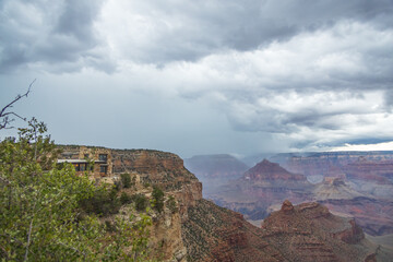 Fototapeta na wymiar View from the South Rim and storm clouds over the Grand Canyon National Park, Arizona, USA