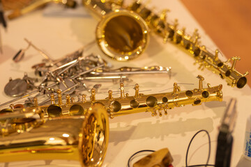 Details of beautiful golden alto saxophone 
