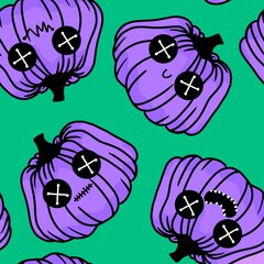Kawaii cute cartoon Halloween pumpkins seamless pattern for wrapping and fabrics and textiles and kids print