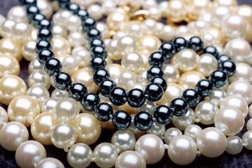 Close-up of pearl necklaces
