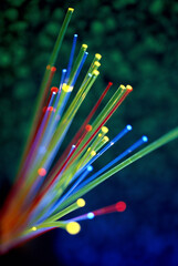 Close-up of fiber optic cables