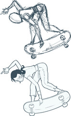 sketch art hand draw jump skate sport