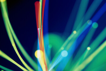 Close-up of fiber optic cables