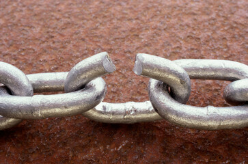 Close-up of a broken link of a chain