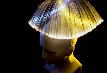 Fiber optic cables over a mannequin's head