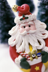 Close-up of a Santa Claus Christmas ornament