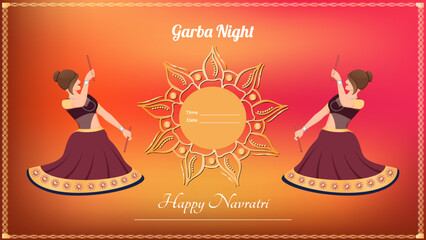 Traditionally dressed girl vector, creative dandiya banner vector, Happy Navratri.
