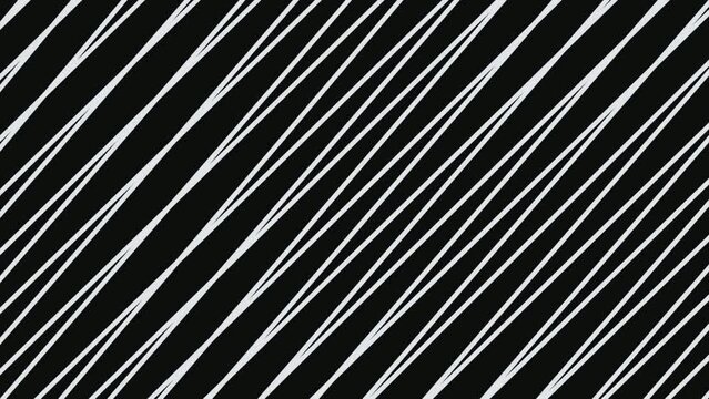 White slant lines moving design Pattern on black background. Animation sloping lines Diagonal Stripes effect abstract 4k