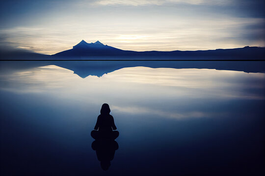 Woman Yoga Meditation at the lake