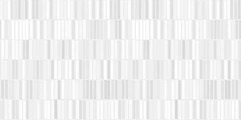 Seamless elegant subtle white embossed porcelain background texture. Abstract monochrome light grey minimalist geometric rectangular bars mosaic pattern carved or etched in marble. 3D rendering.