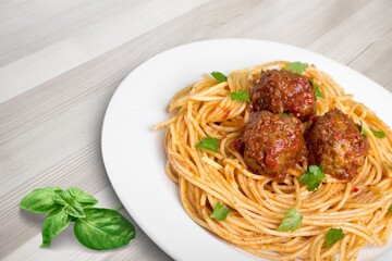 Italian Summer Salad with Pasta on plate. Fresh and healthy summer food
