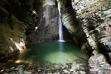 Beautiful kozjak waterfall in a cave