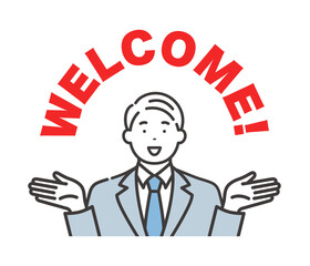 WELCOME!：両手を広げて歓迎するビジネスマン