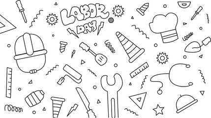 Labor day doodle outline illustration icon