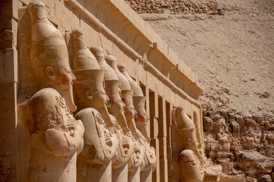 Detail of the statues and colonnade in the Temple of Hatshepsut