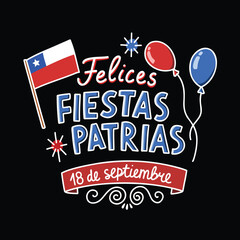 18 September. Chile Happy Independence Day doodle icon, vector color line illustration