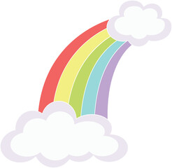 Rainbow between clouds, weather phenomenon - vector clip art. Rainbow - children's picture
