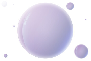 Realistic purple soap bubbles on a white isolated background.