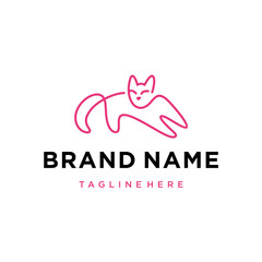 Obraz premium Cat pet car line art monoline logo vector icon