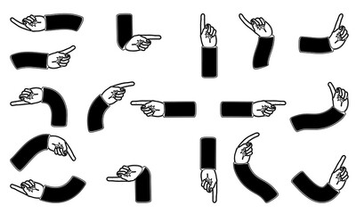 set of pointing finger silhouettes, with various pointing expressions