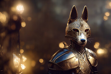 Fototapeta Anthropomorphic majestic fox knight, portrait, finely detailed armor, cinematic lighting, intricate filigree metal design obraz