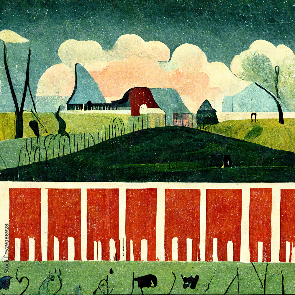 Wall mural cartoon landscape of farm. high quality illustration