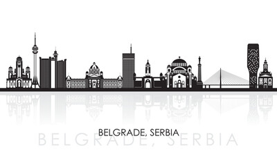 Silhouette Skyline panorama of City of Belgrade, Serbia - vector illustration - obrazy, fototapety, plakaty