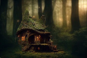 elf house in the forest. High quality illustration - obrazy, fototapety, plakaty