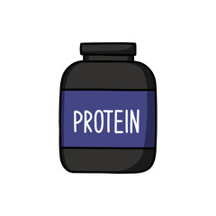 protein powder doodle icon, vector color line illustration