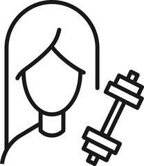 Profession, occupation, hobby of woman. Outline sign drawn with black thin line. Editable stroke. Vector monochrome line icon of bar or dumbbell by female