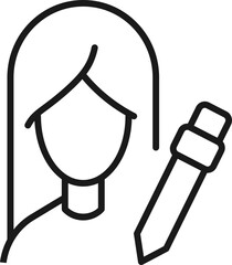 Profession, occupation, hobby of woman. Outline sign drawn with black thin line. Editable stroke. Vector monochrome line icon of writing pencil by female