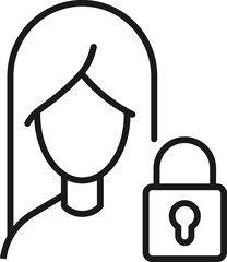 Profession, occupation, hobby of woman. Outline sign drawn with black thin line. Editable stroke. Vector monochrome line icon of lock with keyhole by female