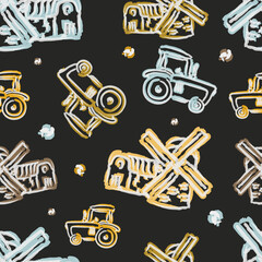 Farmer Icon Pattern Design. Agriculture Seamless Background Symbols. Doodle Illustration Design Vector.