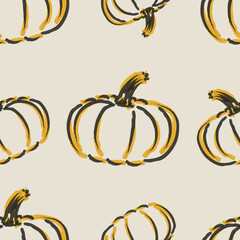 Pumpkin Icon Pattern Design. Thanksgiving Seamless Background Symbols. Doodle Illustration Design Vector.