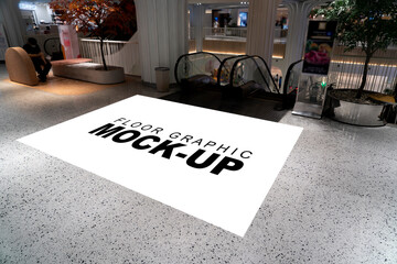 Mockup blank space on floor at front of escalator in mall