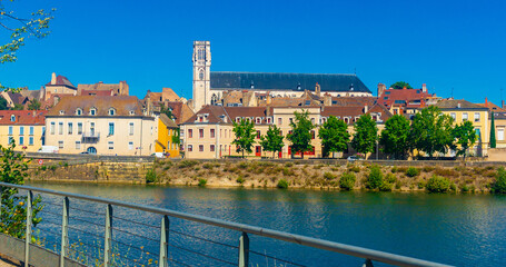 Obraz premium Cityscape of Chalon-sur-Saone with view of cathedral. Saone-et-Loire department, France.
