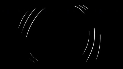 Simple jitter animation on a black screen. The concept of oscillation, pulsation, rotation, and vibration. Effect to add dynamics to your cartoon video or video blog. White lines in 4k with alpha.