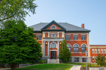 Fototapeta na wymiar Dover Public Library at 73 Locust Street in historic city center of Dover, New Hampshire NH, USA. 