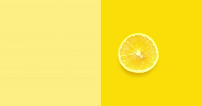 Creative animation made of lemon full an peeled on the yellow background. The concept of food. 