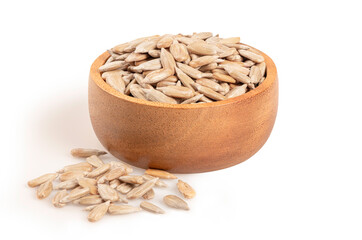 Sunflower seeds in a bowl on white