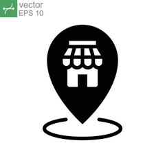 Store location solid icon. Pin map market shop location for Online commerce marketing and promotion. Shop place navigation label for web and app. Vector illustration design on white background. EPS 10