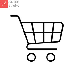 Shopping cart line icon. Trolley or shopping bag in grocery market, supermaket. Add purchase item Logo in online shopping symbol. Editable stroke vector illustration design on white background. EPS 10